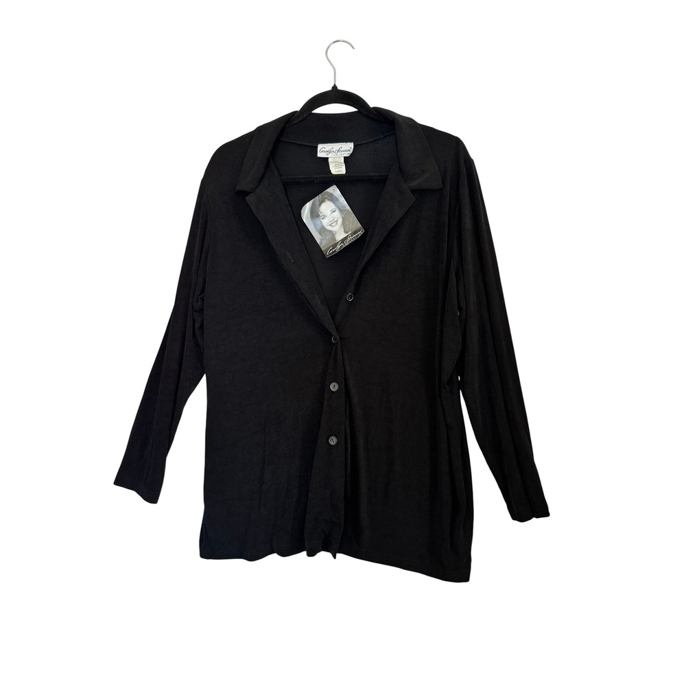 Carolyn Strauss Collection Black Button Front Top Long Sleeve NWT Large MP2148SS
